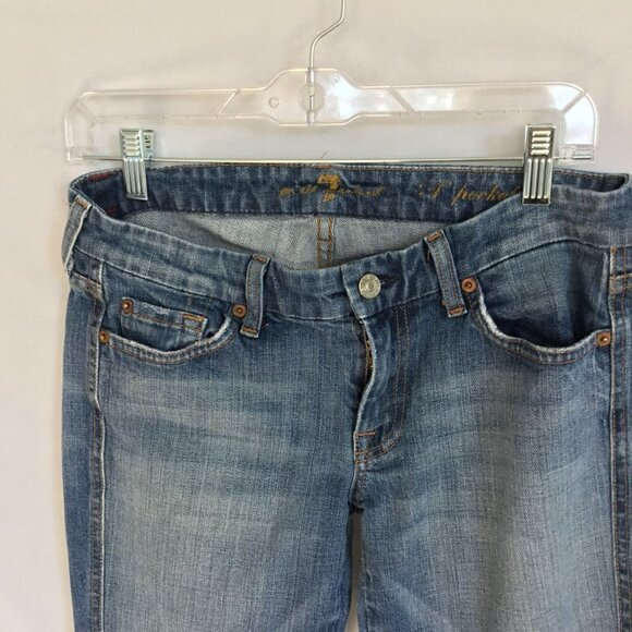 7 For All Mankind Jeans Bootcut Women's Sz 29 "A" Pocket Embellished Medium Wash - Picture 6 of 9